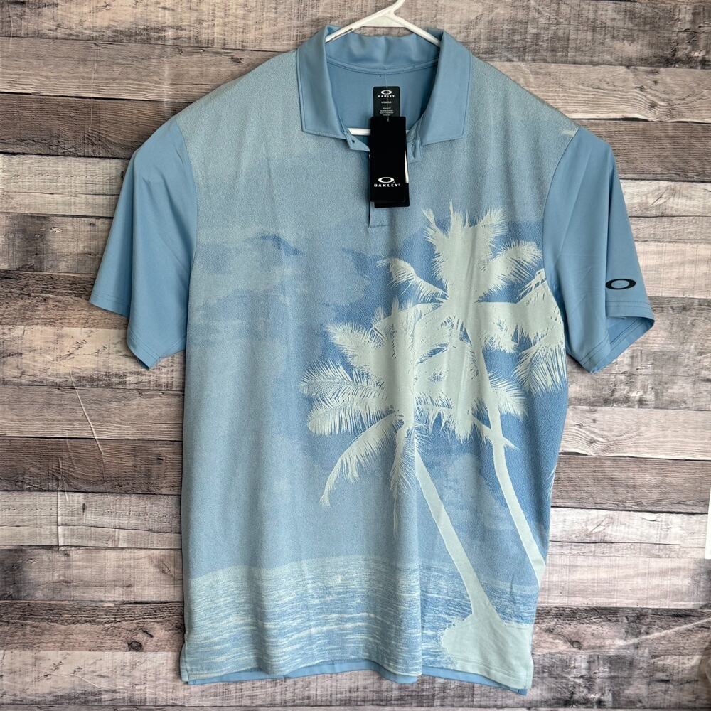 Oakley Hydrolix Reduct Polo Shirt Mens 2XL Blue Island Tropical Performance NEW